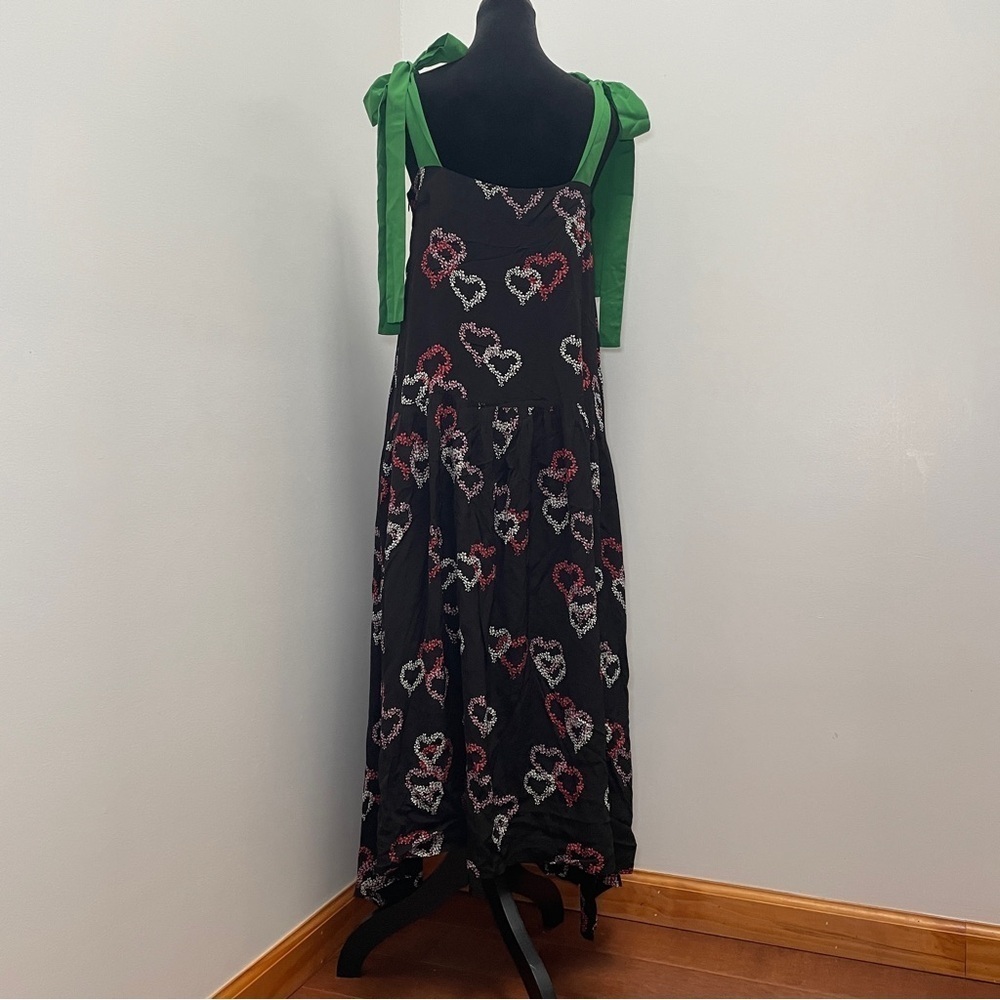 Sandro- Delicate Heart-Motif Midi Dress With Green Straps Size Medium - Picture 12 of 16